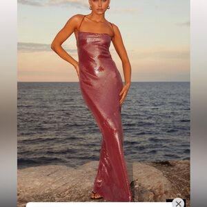 NWT Peppermayo Maroon Sequin Maxi dress, size 6